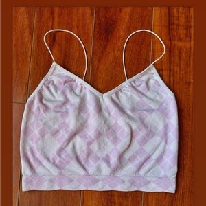 Pink and White Argyle Patterned Crop Top Tank Top with Spaghetti Straps